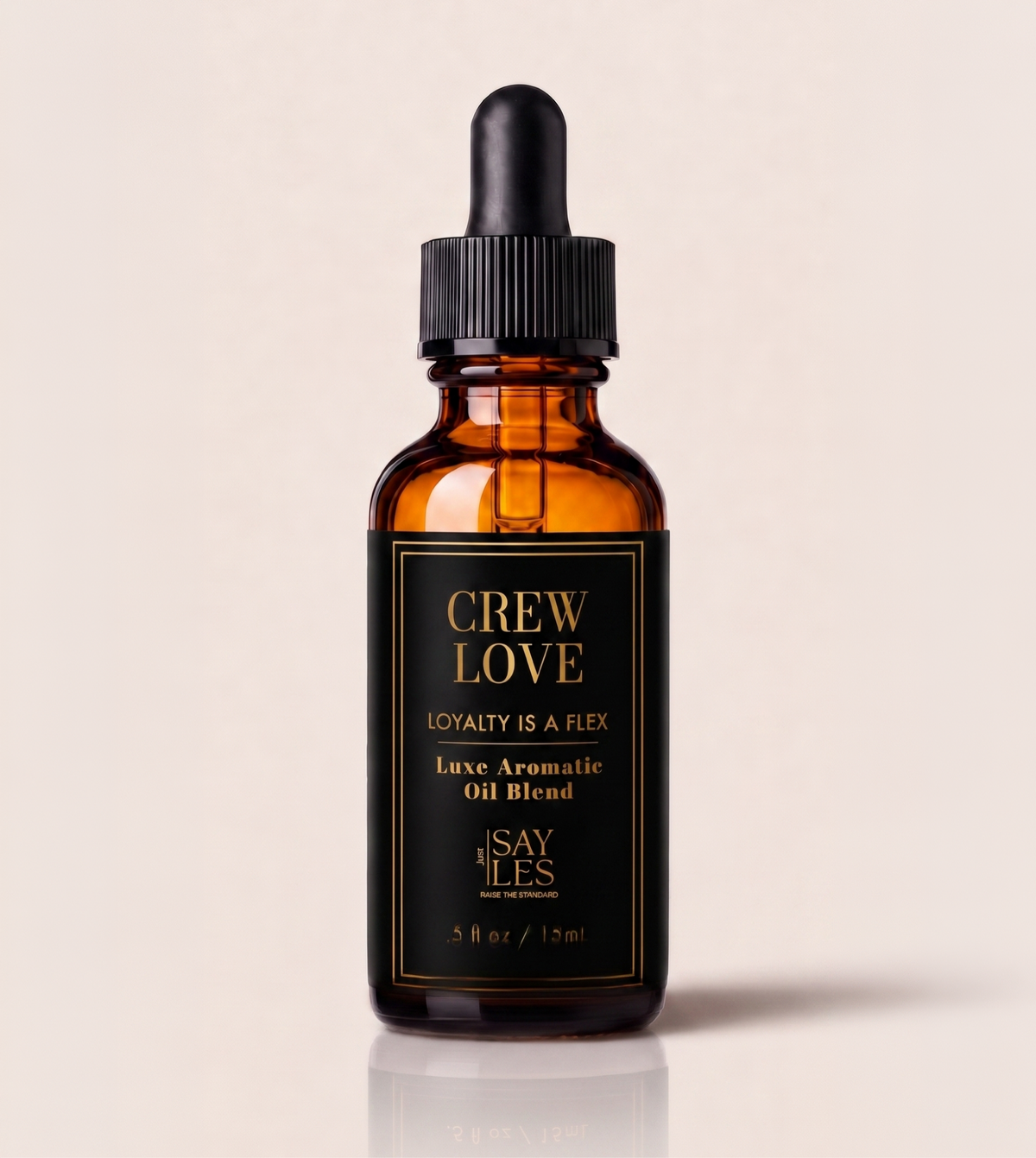 15ml amber glass dropper bottle of Crew Love Lux Oil Blend luxury diffuser oil on a minimal white background
